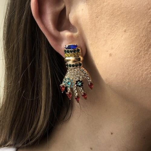 Fashion Design Palm Crystal Dangle Drop Earrings For Women Statement Earring Party Holiday Pendientes Jewelry