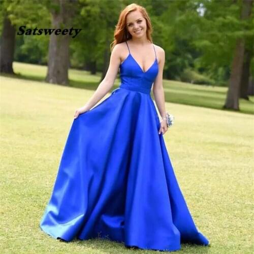Royal blue satin Prom party evening dresses vestido de noiva sereia robe de soiree playa formal suknie wieczorowe robe