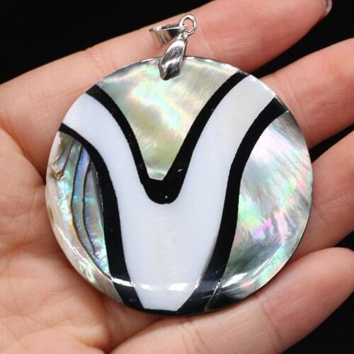 1PC Natural Round Striped Colored Shell Pendant Charms for Women Jewelry Making DIY Necklace Accessories Gift Size 48x48mm