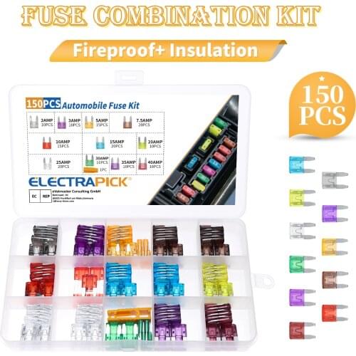 ELECTRAPICK 150 PCS of Car Fuses Car Fuses Set 2A -40Afor Replacing Standard Car Fuses Mini Car Fuses Set with 1Pc Fuse Puller