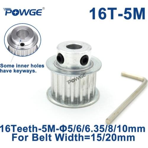 POWGE 16 Teeth HTD 5M Synchronous Timing Pulley Bore 5/6/6.35/8/10mm for Belt Width 15/20mm HTD5M Belts gear wheel 16Teeth 16T