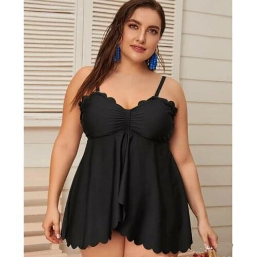 2021 New Black Womens Swimsuit Plus Size 10XL Tankini Set Swim Skirt Bathing Suit Swimming Suit For Women Large Swimwear Dress