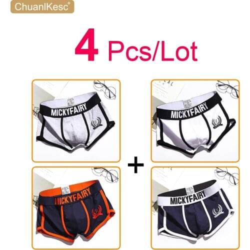 4 Pcs/Lot Mens Underwear Pure Cotton Large Size Sexy Korean Shorts New Personalized Printing Fashion Sports Boxer Pants