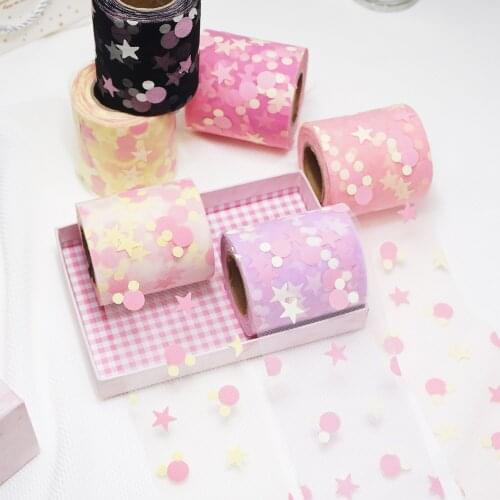 75mm 25Yard Golden Dotted Tulle Glitter Ribbon Organza Mesh Fabric Belt DIY Craft Accessories Hair Clip Bow Cake Topper Supplies