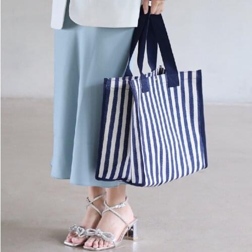 Large Capacity Shopper Bags For Women Stripe Canvas Big Ladies Handbags Supermarket Shopping Book Storage Tote Shoulder Bag TO20