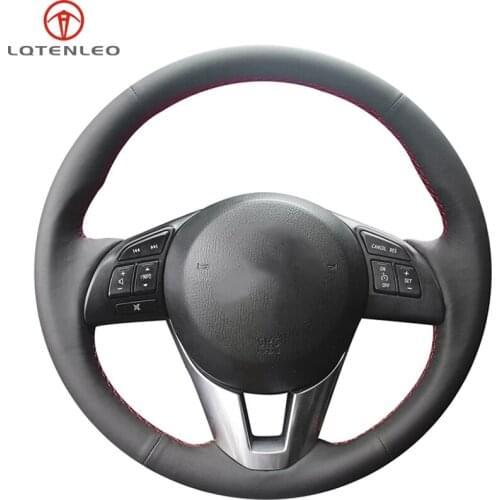 LQTENLEO Black Artificial Leather Steering Wheel Cover For Mazda 3 Mazda 6 2013-2017 Mazda 2 2015-2017 CX-5 2012-2017 CX-3 CX-4