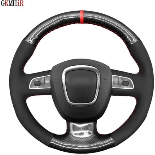 Car Steering Wheel Cover Hand-stitched Non-slip Black Suede Carbon Fiber For Audi A3 (8P) A4 (B8) A5 A8 A8 L Q7 RS 4 S4 S5 S6
