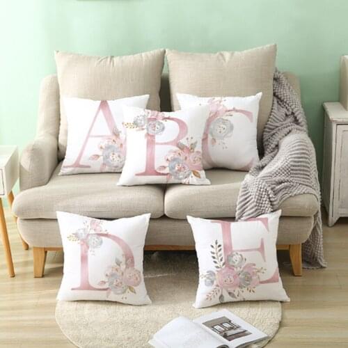 Kids Room Decoration Letter Pillow Case English Alphabet Polyester Cushion Cover 45*45 for Sofa Home Decor Flower Pillowcase