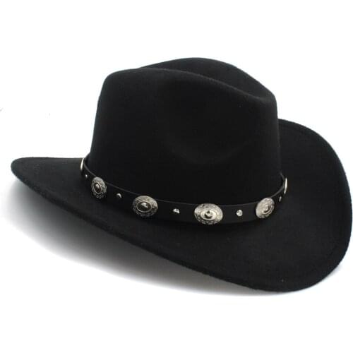 Retro 100% Wool Winter Western Cowboy Hat For Children Kids Wide Brim Cowgirl Jazz Cap With Leather Toca Sombrero Cloche Cap 20