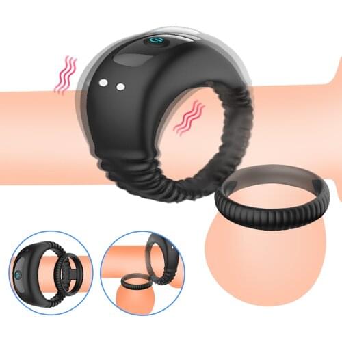 Penis Ring Silicone Double Cockring Vibrating Ring Massager Delay Ejaculation Stimulator Vibrator Couple Adult Sex Toys For Men