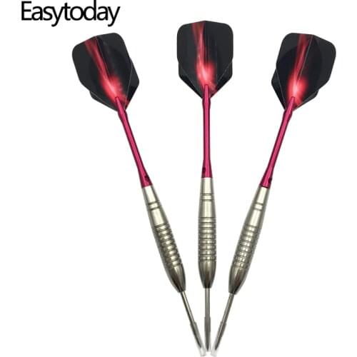 Easytoday 3Pcs/set Standard Steel Tip Darts Set Professional Hard Tip Darts Metal Barrel Red Aluminum Darts Shafts Aurora Flight