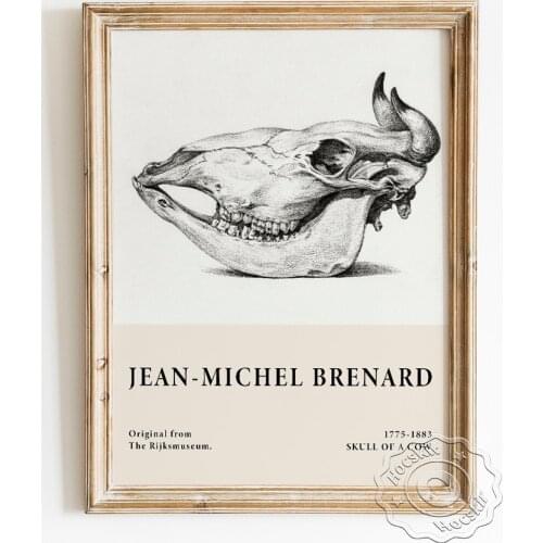 Jean Michel Bernard Exhibition Museum Poster, Skull Of A Cow Black White Sketch Wall Stickers, Animal Art Prints Gift Home Decor