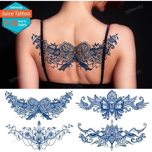 Juice Lasting Mandala Flower Temporary Tattoos Sticker For Women Sexy Fake Jewelry Chains Tatoos Henna Ganesha Tattoo Pendants