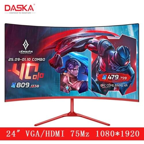 DASKA 24 inch Curved LCD Monitor Gaming Game Competition 24" Led Computer Display Screen Full Hdd input 2ms Respons HDMI/VGA