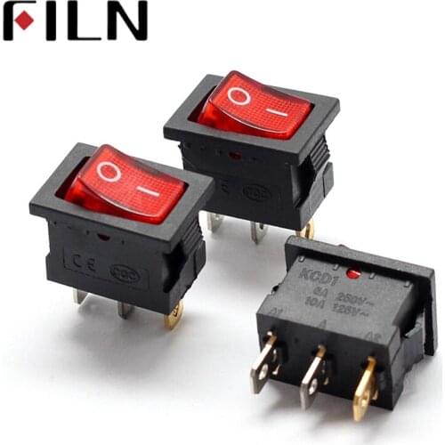 Kcd1-101 mirs-101 3 pins on off rocker switch in 220v red lighting 6a250vac 13x19mm