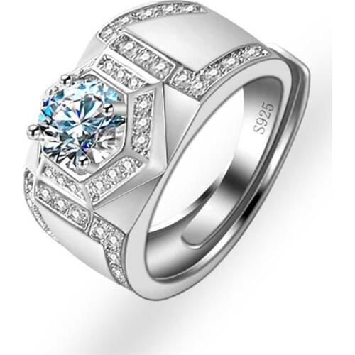 Mozanstone Original Male Ring For Business Man Hexagon Zircon Unique Design New Style Domineering Wedding Jewelry Wholesale Gift