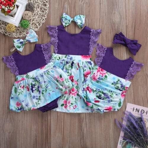 New Lovely Toddler Baby Girls Sisters Matching Floral Clothes Jumpsuit Romper Dress Outfits