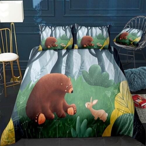 Bear and Bunny Quilt Cover Pillowcase 3Piece Comforter Bedding Set With Pillow Case Single Double Duvet Cover Home Decora