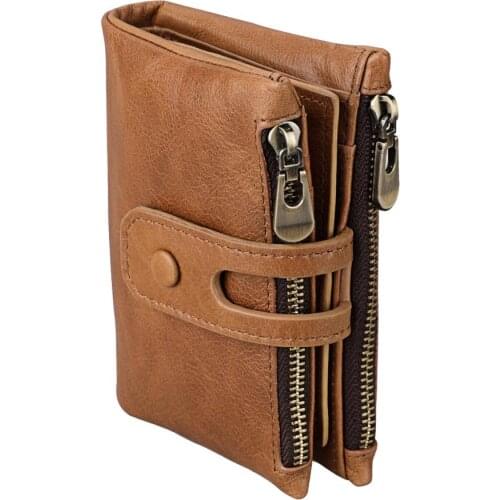 Genuine Leather Wallet Men Short Clutch Wallets zipper Purses First Layer Cowhide Multi-Clip Intelligent anti-theft brush Wallet