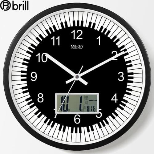 Creative Silent Led Wall Clock Modern Art Music Piano Temperature Classroom School Decorative Watch Reloj Digital Pared Horloge