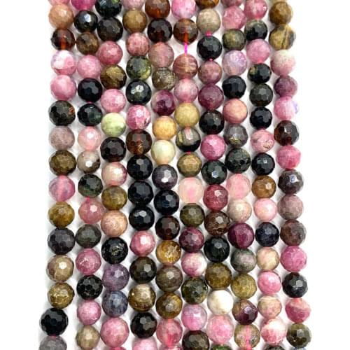 Natural Stone Beads Tourmaline Faceted Round Hole Beads for Handmade DIY Ladies Bracelet Necklace Jewelry Making Accessories