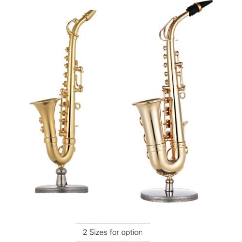 Mini Brass Alto Saxophone Sax Model Exquisite Desktop Musical Instrument Decoration Ornaments Musical Gift with Delicate Box