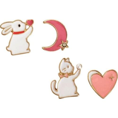 12 pair/lot fashion women jewelry accessories metal enamel rabbit moon heart cat earrings for women