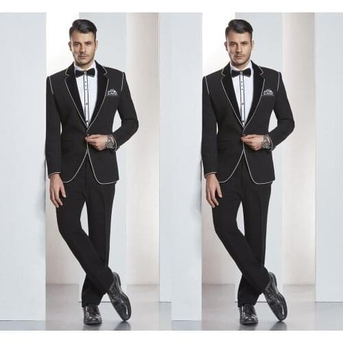 Black British Gentleman Mens Suits 2 Piece (Coat+Pants) Peaked Lapel Plaid Leisure Business Two Button Suit Hot Sale