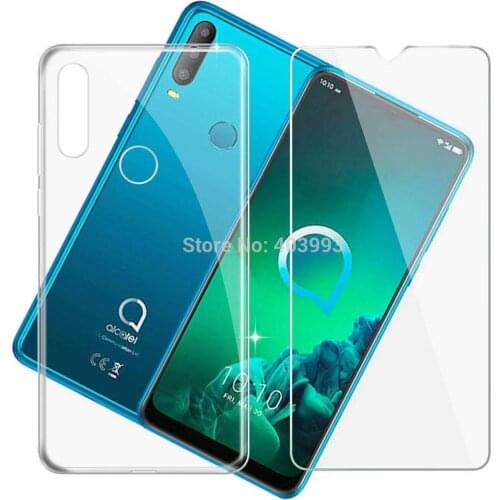 For Alcatel 3X 2019 Soft Case Alcatel 3X 2019 Tempered glass Luxury Soft TPU Phone Case With Tempered glass For Alcatel 3X 2019