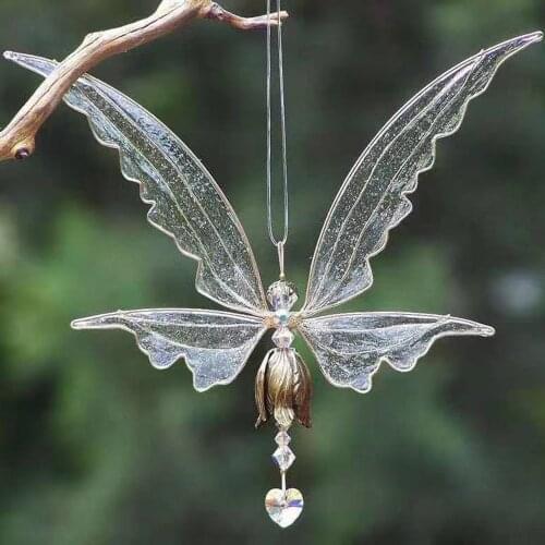 New Crystal Guardian Angel Wing Suncatcher Rainbow Maker Collection With Crystal Wind Chimes For Home Garden Hanging Decoration
