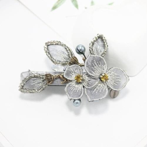 New Products Embroidered Mesh Flower Fashion Top Clip Liu Hai a Word Clip Spring Clip