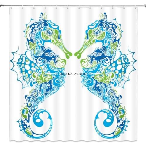 New Colorful Eco-friendly Ocean waves Blue Polyester High Quality Washable Bath Decor Shower Curtains
