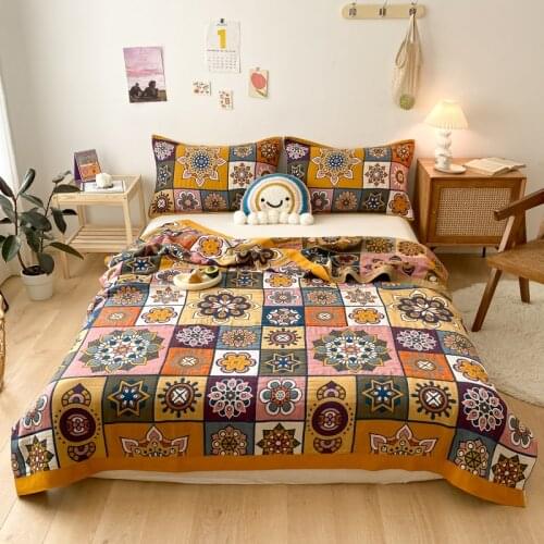 High Quality Durable Comfortable Pure Cotton Gauze Printing Blankets Home Textiles Stitch Blanket Single Double150x200/200x230cm