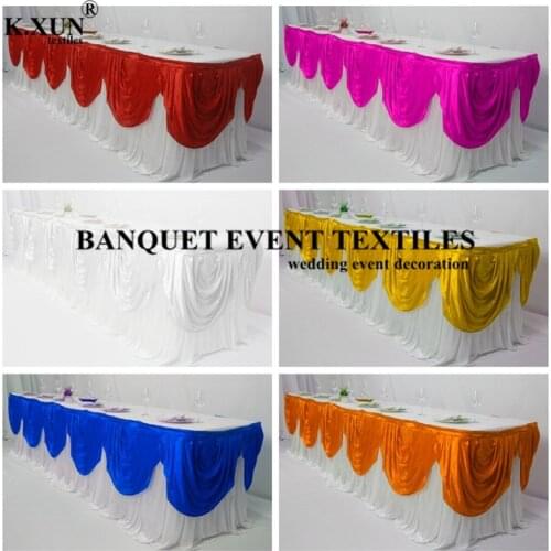 Wholesale Price Table Cloth Skirt With Color Swag Drape Ice Silk Table Skirting Wedding Party Event Decoration