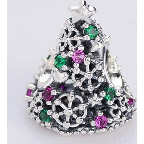 Original Glitter Christmas Tree With Crystal Beads Fit 925 Sterling Silver Charm Pandora Bracelet Bangle Diy Jewelry