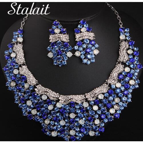 Christmas Rhinestone Wedding Christmas Jewelry Sets Women Silver Color Alloy Necklace Earrings Sets Bijoux Dress Accessories