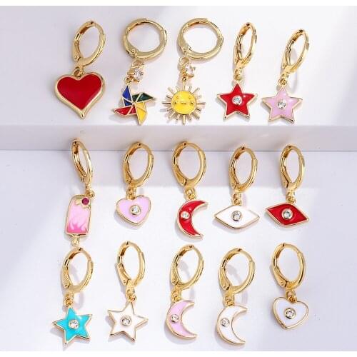 Eye Earrings for Women Gold Moon Star Dangle Earrings Micro Pave Zircon CZ Copper Paired Earring Trendy Punk New Fashion 2021