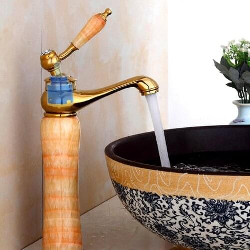 Copper and Jade Single Hole Above Counter Basin Faucet Wash Basin Faucet Hot and Cold Mixing Faucet