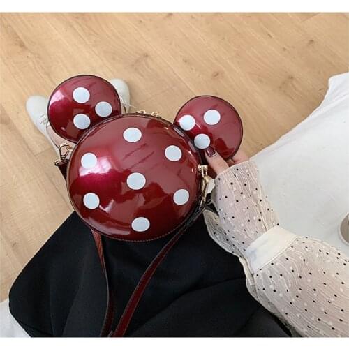 Disney spring and summer mickey mouse bag new cute polka dot small handbag female bag polka dot pop shoulder bag gift