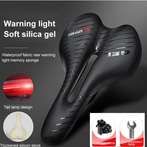 Bicycle Thickened Saddle Waterproof Mountain Bike Saddle Big-ass Silica Filled Saddle Soft With Tail Light Saddle Bicycle Parts