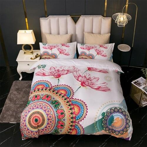 Bohemian Green Lotus Exotic 3D Reactive Printed Bedding Sets Sanding Duvet Cover+Pillowcase 2-3PCS Set Twin Queen King Size