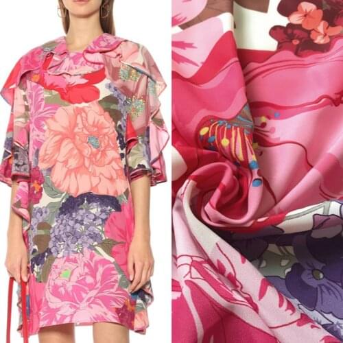 V brand printed stretch satin polyester fabric cloth 150 cm width pink soft shirt dress womens clothing fabric alibaba express