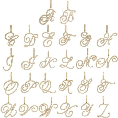 Hip Hop A-Z Cursive Letters CZ Letters Charm Necklaces & Pendant Bling Cubic Zirconia Rope Chain For Men Women Jewelry