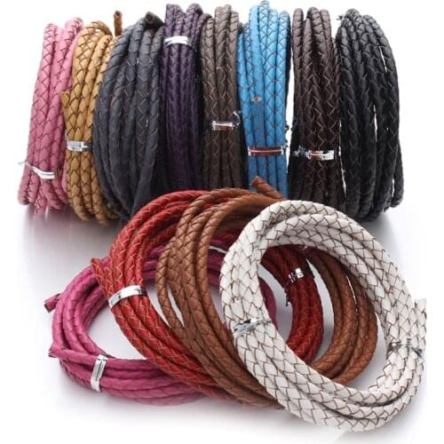 XINYAO 2m/lot Dia 3mm 4mm Genuine Braided Leather Cord Round Leather Rope Thread For DIY Necklace Bracelet Jewelry Making F1104