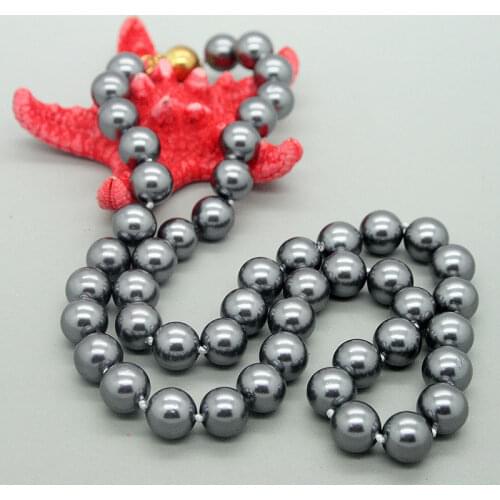 Jewelry Necklace 8mm Dark Gray Sea Shell Pearl Necklace AAA+ 18