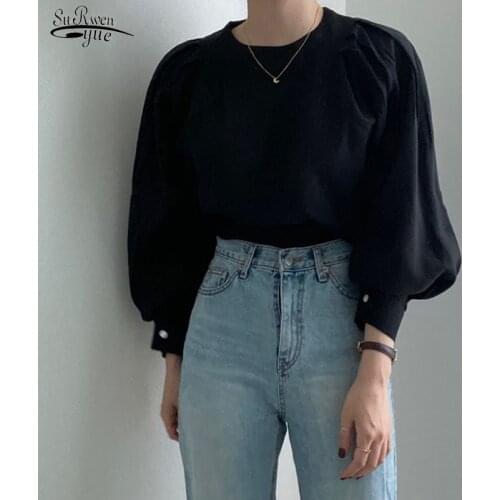 2021 Autumn New Women Tops Long Sleeve Loose Shirt Women French Simple Round Collar Blouses Clothes Cotton Blouse Blusas 16188