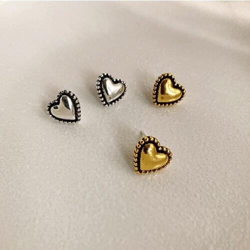 GSOLD Vintage Exquisite Small Heart-Shaped Earring Distressed Design Metal Simple Love Stud Earring Women Lovely Daily Jewelry