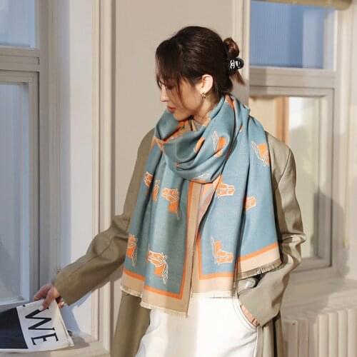 Women Winter Scarf Horse Print Cashmere Pashmina Shawls Wraps Thick Warm Blanket Shawls and Wraps Female Echarpe Scarves