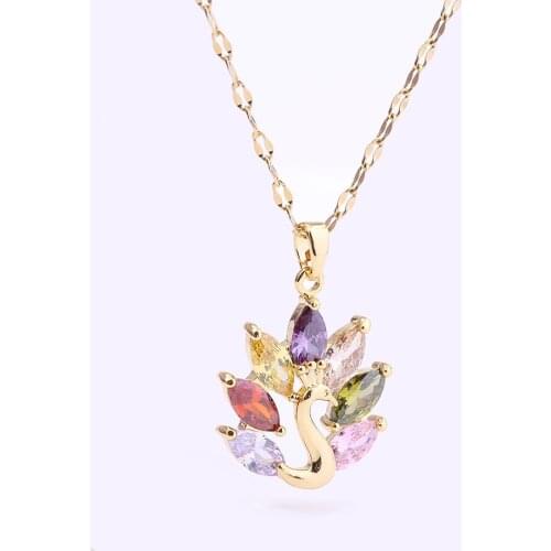 Seialoy High Quality Golden Pendant Necklace For Women Original New Shiny Colorful Crystal Zircon Peacock Charms Girl Collar