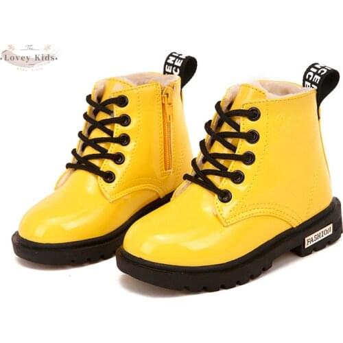 2020 Winter Children Martin Boots PU Leather Waterproof Motorcycle Boots Kids Snow Boots Brand Girls Princess Shoes Rubber Boots